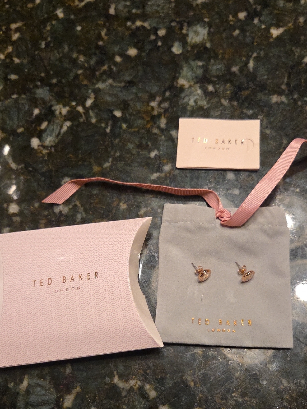 Ted Baker Pink & Rose Gold Orbit Stud Earrings with Branded Pouch